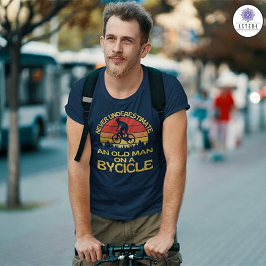 An Old Man On A Bicycle Cycling Half Sleeves T-Shirt For Men & Women