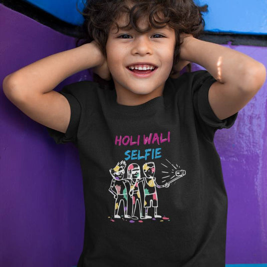 Holi Wali Selfie Kid's Half Sleeve T-shirt