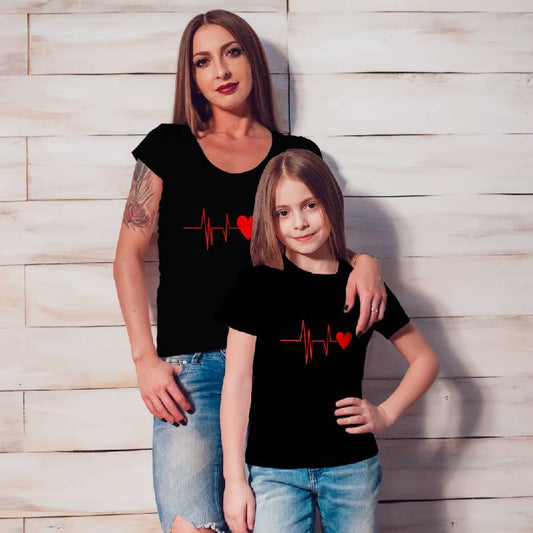 Heratbeat Design Mother Daughter T-shirt
