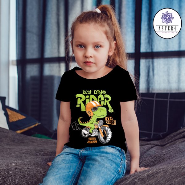 Best-Dino-Rider-Kids-Quotes-Printed-Tshirt-Black-Aster4dotcom