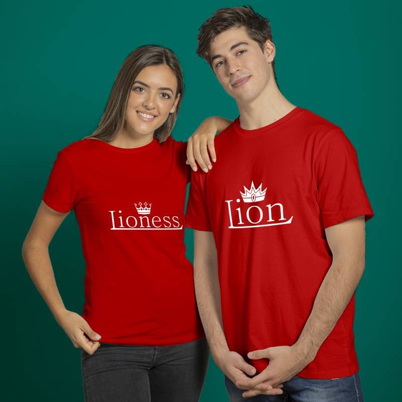 Lion-Lioness-Couple-Quotes-Printed-Tshirt-Red-Aster4dotcom