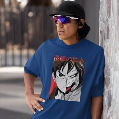 Attack on Titan Anime Graphic Oversized T-Shirt-Navy blue