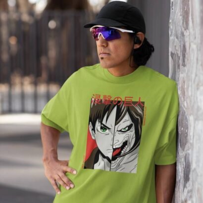 Attack on Titan Anime Graphic Oversized T-Shirt-Parrot Green