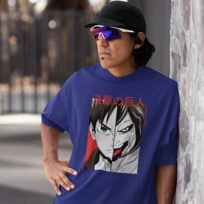 Attack on Titan Anime Graphic Oversized T-Shirt-Royal blue