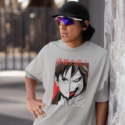 Attack on Titan Anime Graphic Oversized T-Shirt-grey