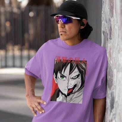 Attack on Titan Anime Graphic Oversized T-Shirt-lavender
