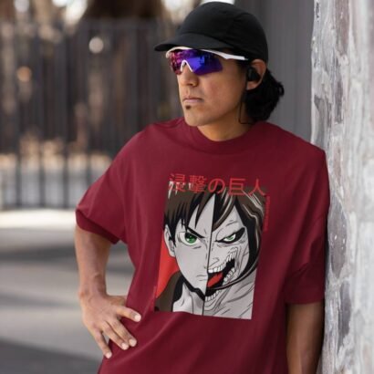Attack on Titan Anime Graphic Oversized T-Shirt-maroon