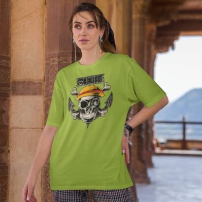 One Piece Anime Graphic Oversized T-Shirt-Parrot Green