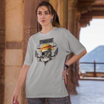 One Piece Anime Graphic Oversized T-Shirt-grey
