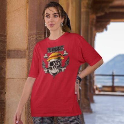 One Piece Anime Graphic Oversized T-Shirt-red