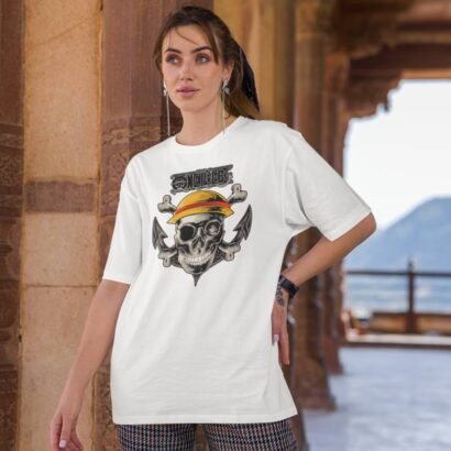 One Piece Anime Graphic Oversized T-Shirt-white