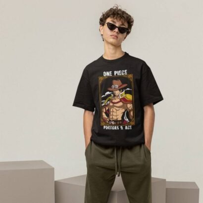 Portgas D. Ace Oversized Graphic T-Shirt-Black