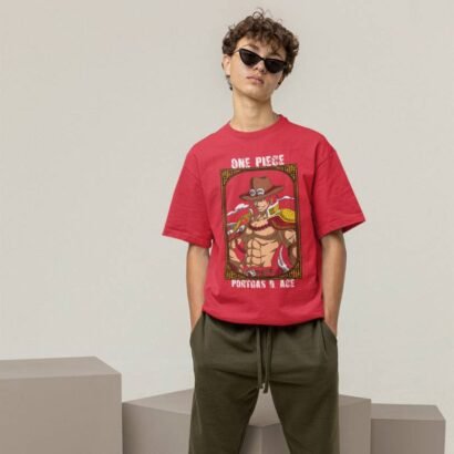 Portgas D. Ace Oversized Graphic T-Shirt-Red
