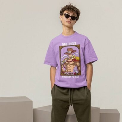 Portgas D. Ace Oversized Graphic T-Shirt-lavender