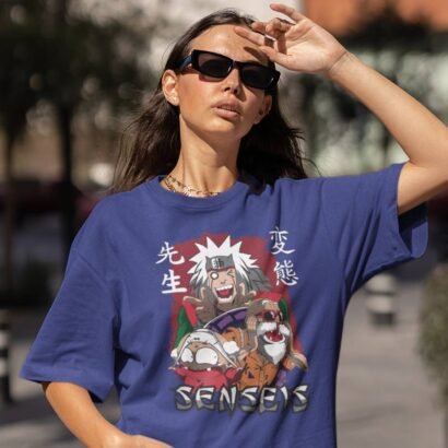 Senseis Anime Graphic Oversized T-Shirt -blue