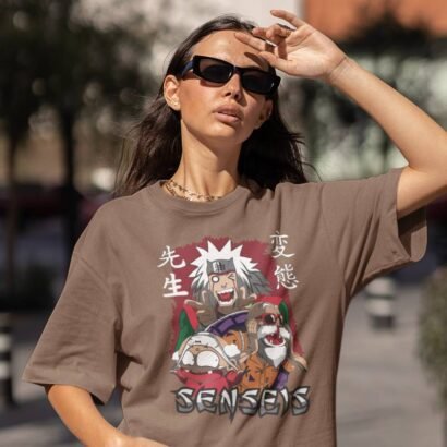 Senseis Anime Graphic Oversized T-Shirt -brown