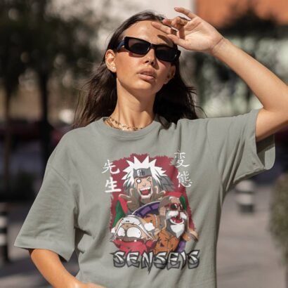 Senseis Anime Graphic Oversized T-Shirt -grey