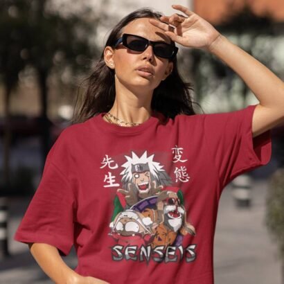 Senseis Anime Graphic Oversized T-Shirt -red