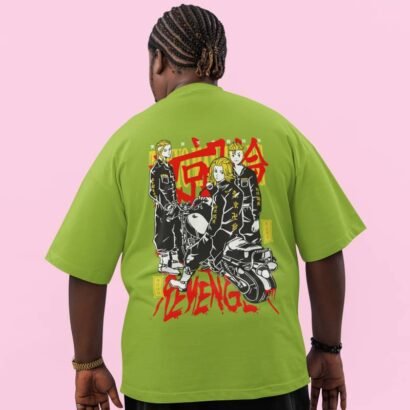 Tokyo Revengers Oversized Anime Graphic T-Shirt-Parrot Green