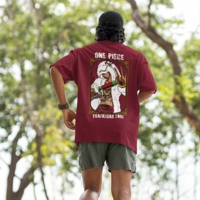 Trafalgar D. Water Law Anime Graphic Oversized T-Shirt – One Piece Unisex Streetwear-maroon