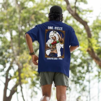 Trafalgar D. Water Law Anime Graphic Oversized T-Shirt – One Piece Unisex Streetwear-navy blue