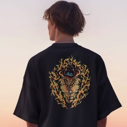 Unisex One Piece Anime Graphic Oversized T-Shirt-black