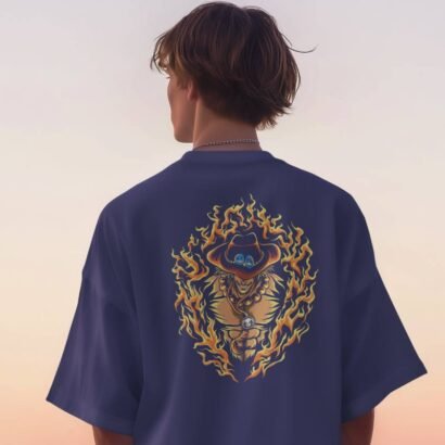 Unisex One Piece Anime Graphic Oversized T-Shirt-navy blue