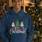 Merry Christmas Hoodies for Christmas Festival - navy blue